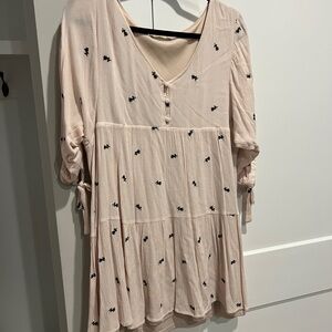 Altar'd State Cream Mini Dress with Black Embroidery